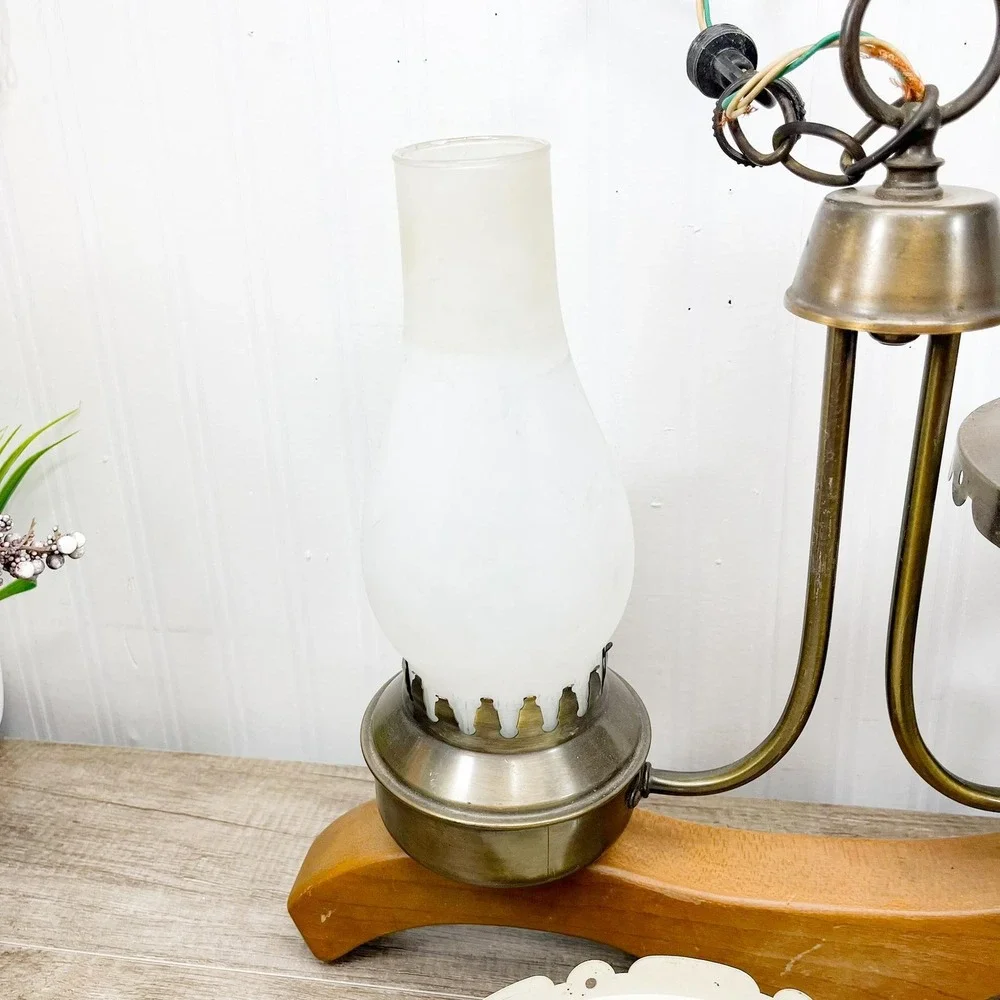 Vintage Western Horse Yoke Brass and Wood Light Fixture